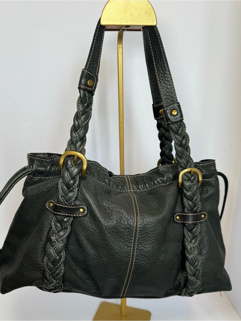 Vintage Fossil Y2k Braided Leather Shoulder Bag